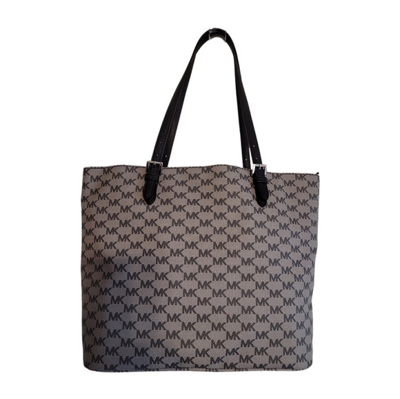 Michael Kors Jet Set Black & Gray Front Card Pocket Open Tote Shoulder Bag EUC - Picture 2 of 16